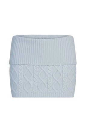 Light Blue Cable Knit Fold-Over Mini Skirt